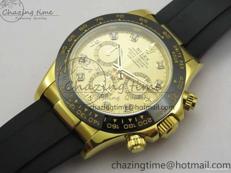 0412 Daytona 116518 Noob 1:1 Best Edition YG Plated 904L SS Case Goid Diamonds Dial on Black Rubber Strap SA4130 V4 (Free Extra Strap) Versatile 2587